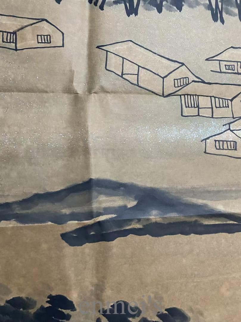 中国古美術『斉白石様式 山水図』宣紙画芯 模写 水墨画 肉筆 書画 旧蔵 古玩