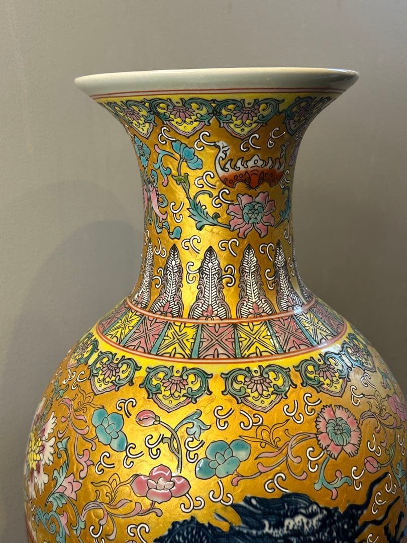 中国 清朝 大清乾隆年製 金彩 双龍文 大花瓶 骨董品 コレクション