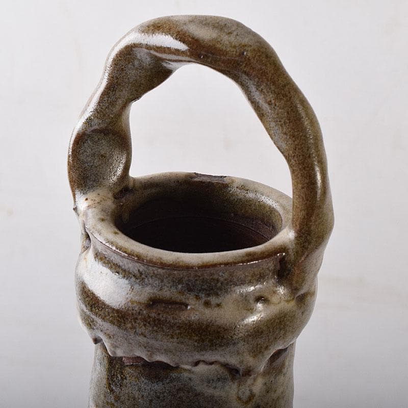 薩摩焼　古薩摩　大へら持ち手付　細長花生　花瓶　時代箱　M　R8727