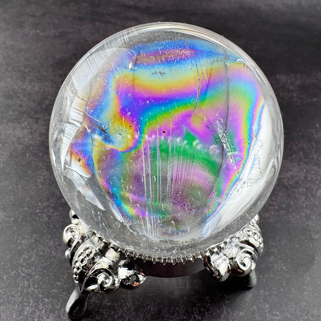 M-26虹入り水晶丸玉　水晶スフィア　天然石　クリスタル　アイリスクォーツ