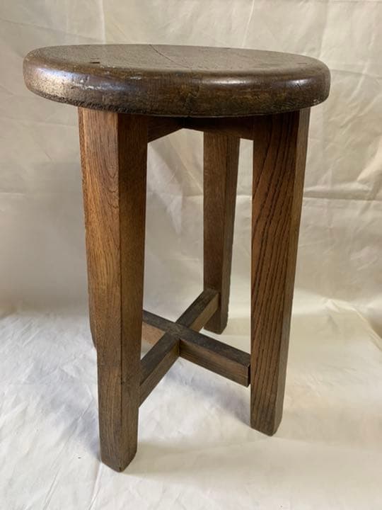 丸椅子・木製骨董チェア・オーク材？（楢材）・いす・ヴィンテージ・