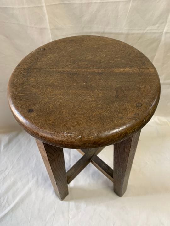 丸椅子・木製骨董チェア・オーク材？（楢材）・いす・ヴィンテージ・