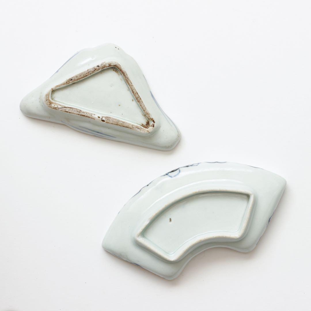 古伊万里　伊万里　江戸　中期　富士山形　扇面形　変形皿　小皿　手塩皿　2客セット