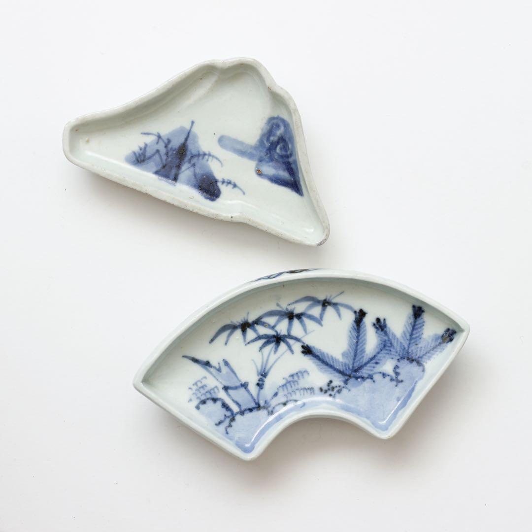 古伊万里　伊万里　江戸　中期　富士山形　扇面形　変形皿　小皿　手塩皿　2客セット