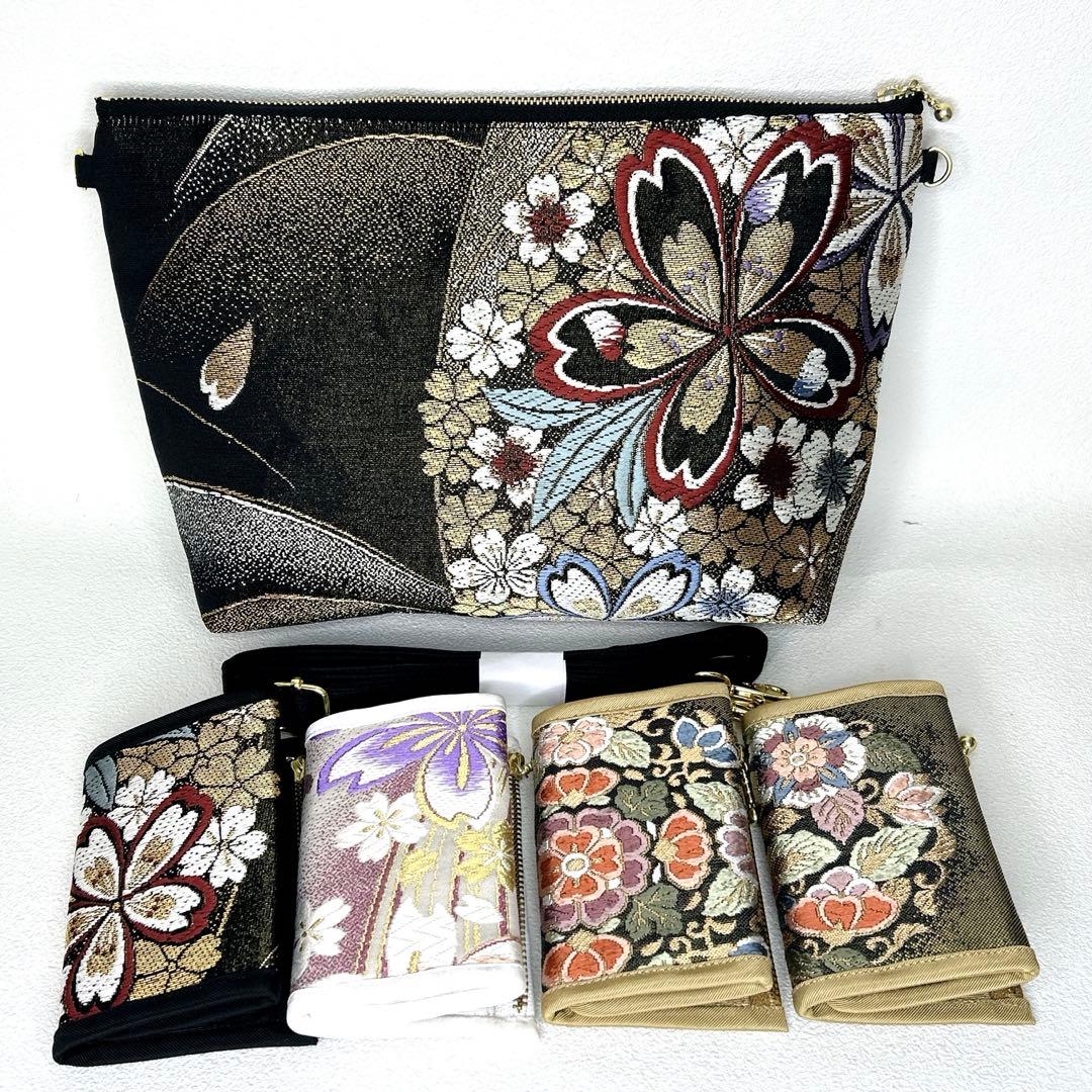 帯リメイク✴︎ショルダーバッグ✴︎ミニ財布4個セット✴︎83