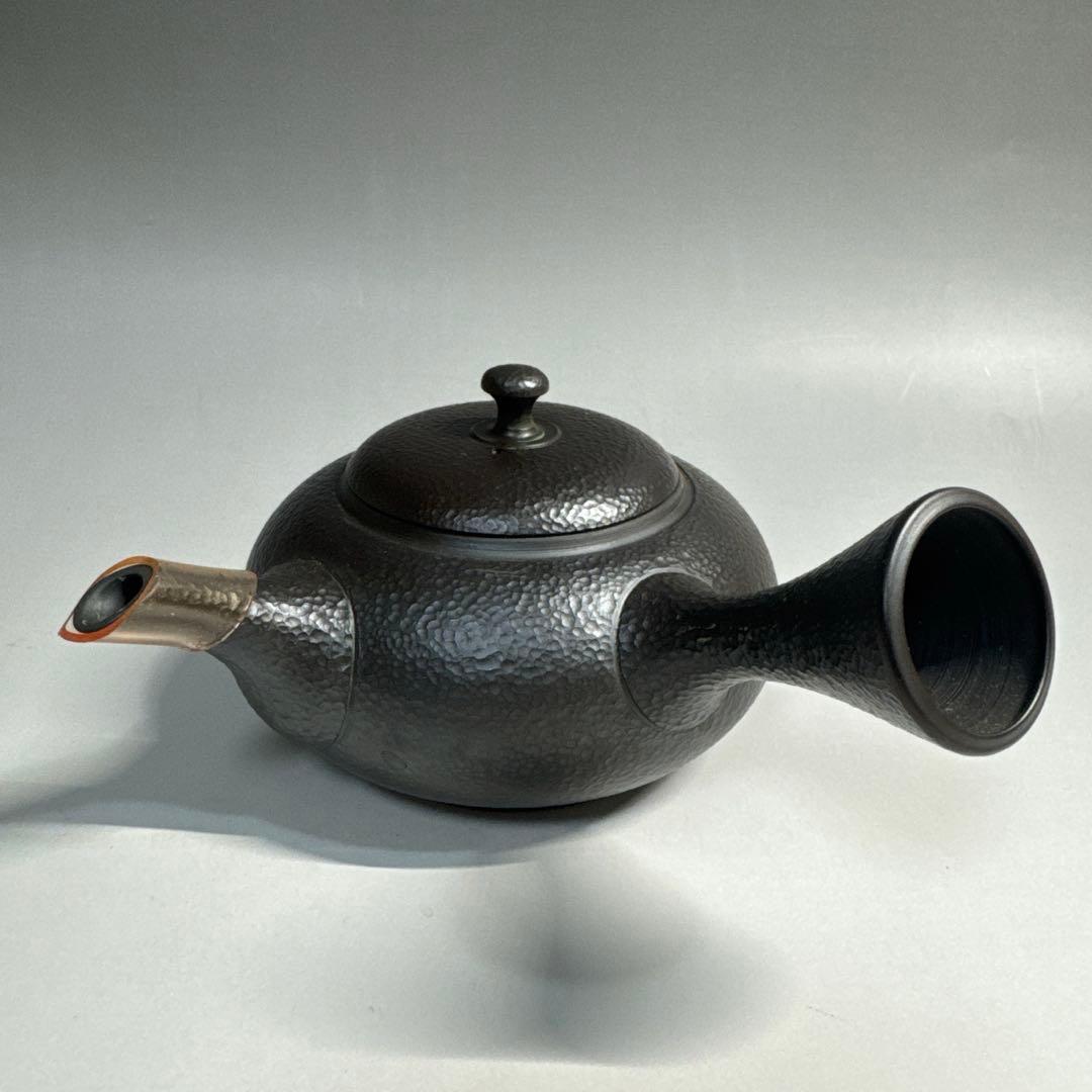 常滑焼　名工　￼村田益規　朱泥窯変　たたき横手急須　茶注　急須　共箱