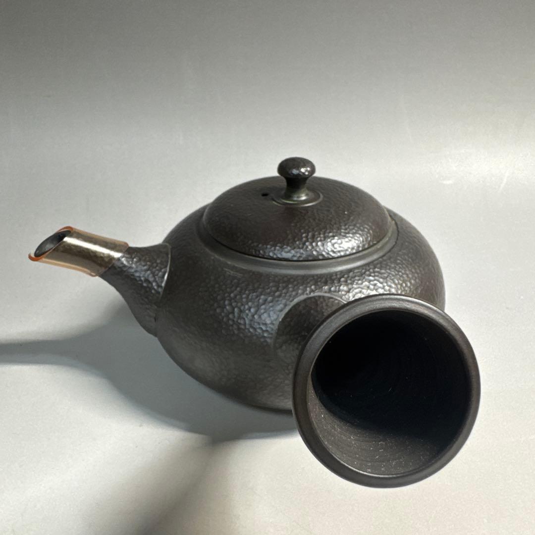 常滑焼　名工　￼村田益規　朱泥窯変　たたき横手急須　茶注　急須　共箱