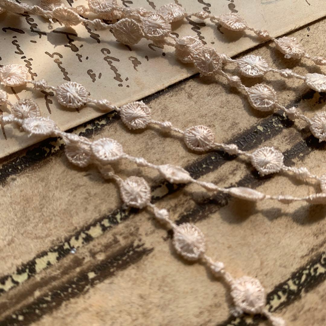 ジャンクジャーナル素材☆草木染め細め⚪︎⚪︎⚪︎ケミカルレース3メートル 550