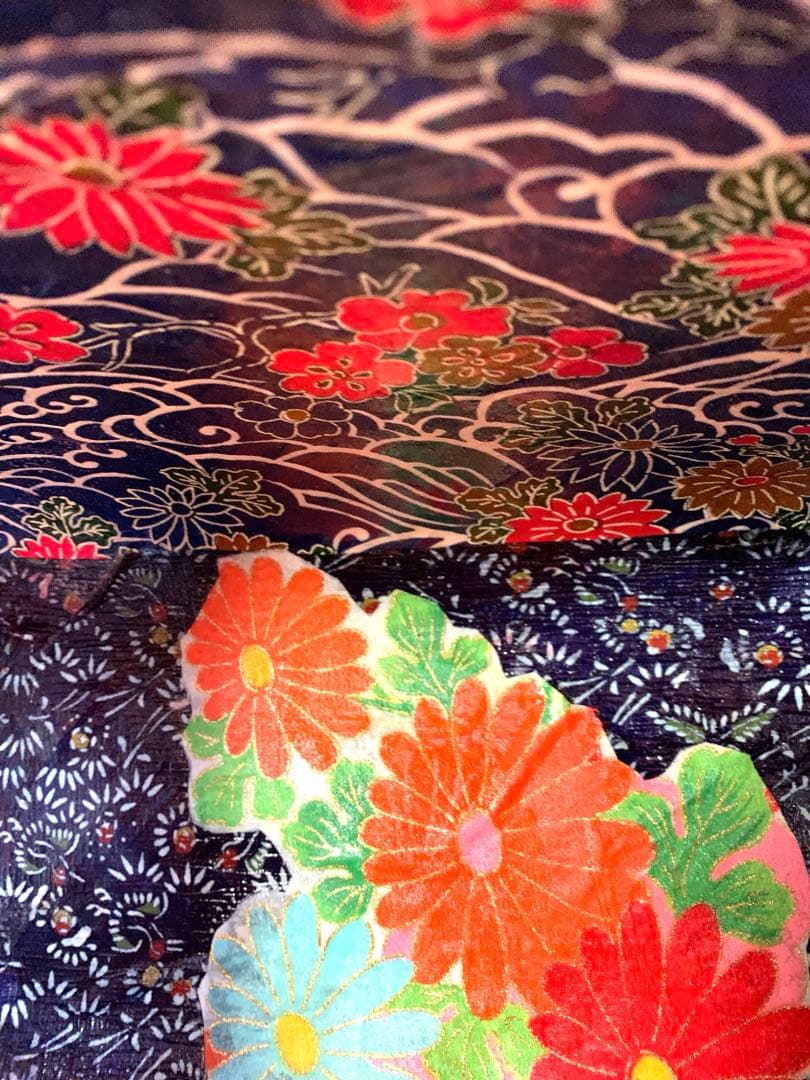 一閑張りかごバッグ　菊柄