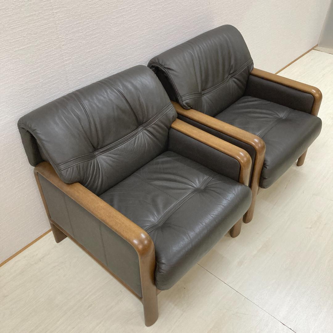 専用【カリモク】本革　一人掛けソファ　シングルソファ　2脚セット アームチェアA