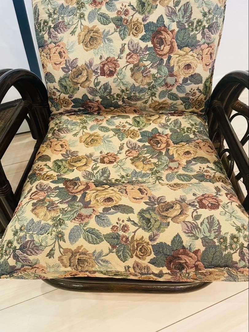 籐 リクライニングチェア 回転式 ロータイプ