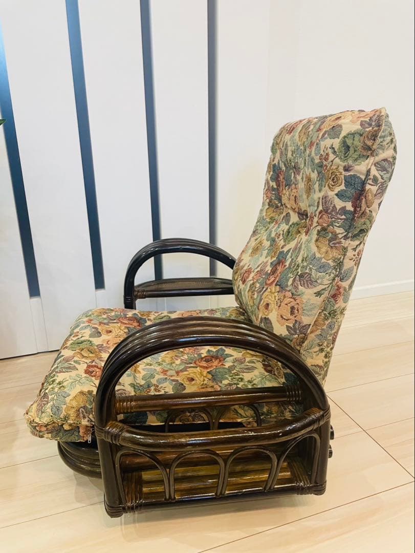 籐 リクライニングチェア 回転式 ロータイプ