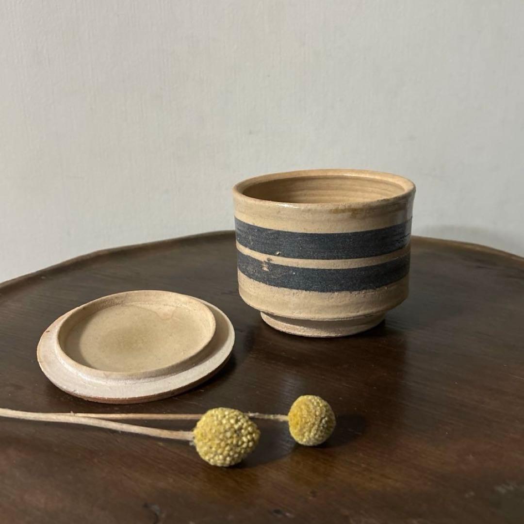 アンティーク輪線文　蓋物　古瀬戸　花器　古道具　骨董　検:白洲正子　秦秀雄　李朝