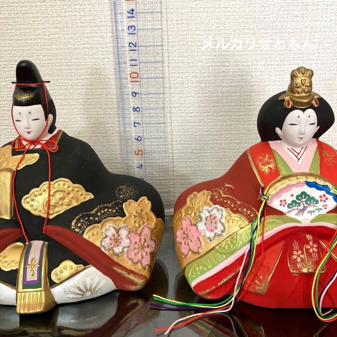 【新品未使用】薬師窯　雛祭り　雛人形　錦彩　 親王桜びな （蒔絵屏風付）