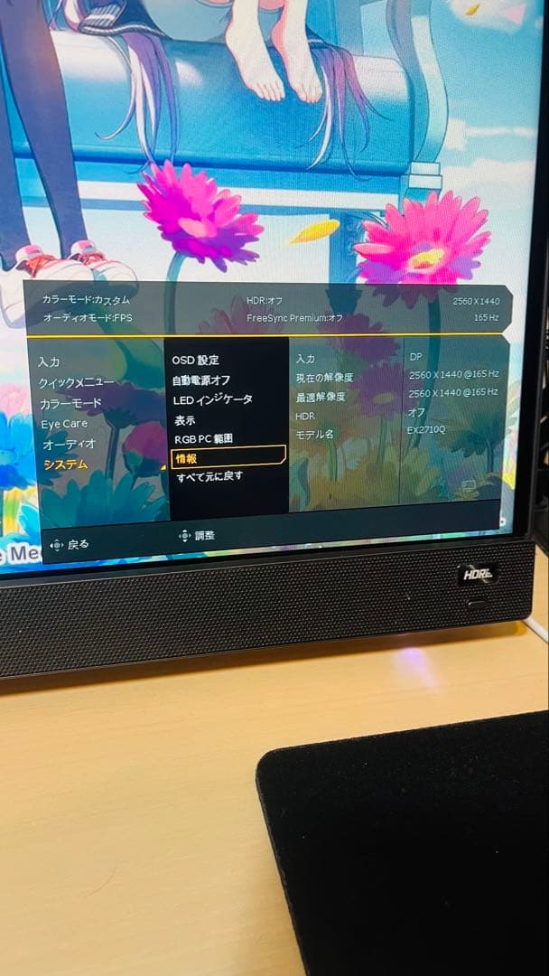 ディスプレイ・モニター本体 BenQ MOBIUZ EX2710Q
