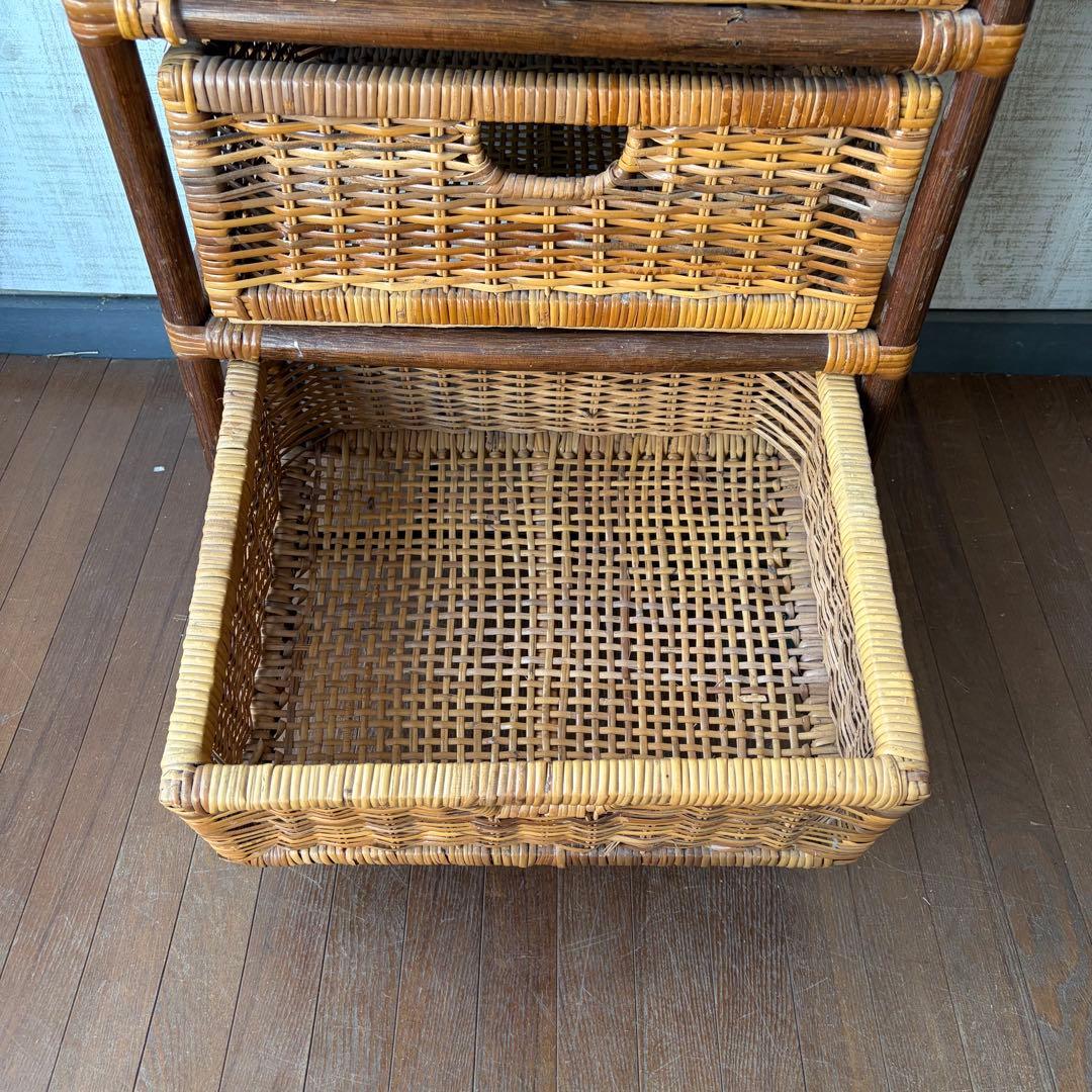 【アンティーク】籐家具 ラタンチェスト 5段 収納棚 引出し エスニック 古家具