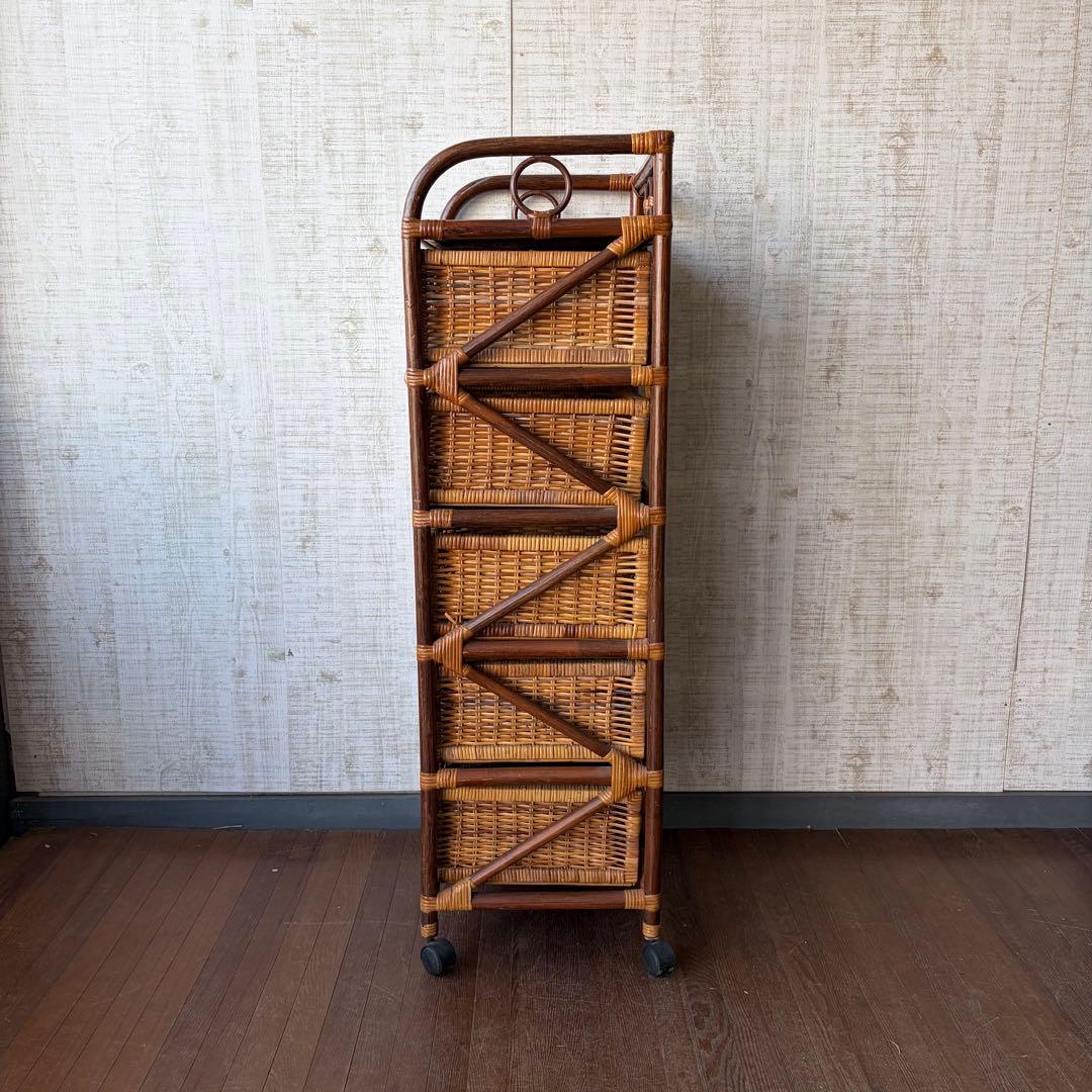 【アンティーク】籐家具 ラタンチェスト 5段 収納棚 引出し エスニック 古家具