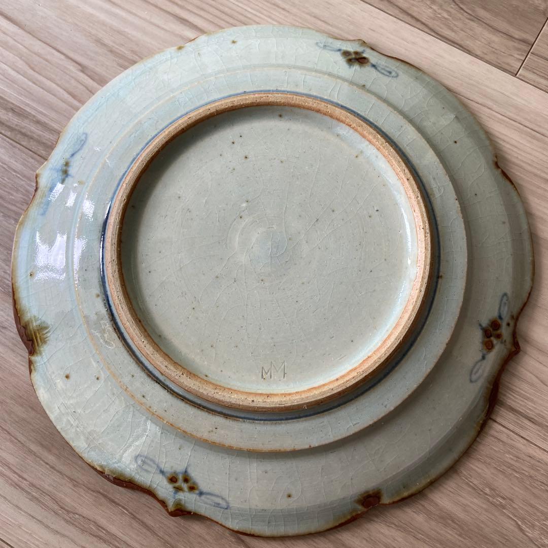 【未使用】陶房遊 7.8寸 輪花リム皿 錆青