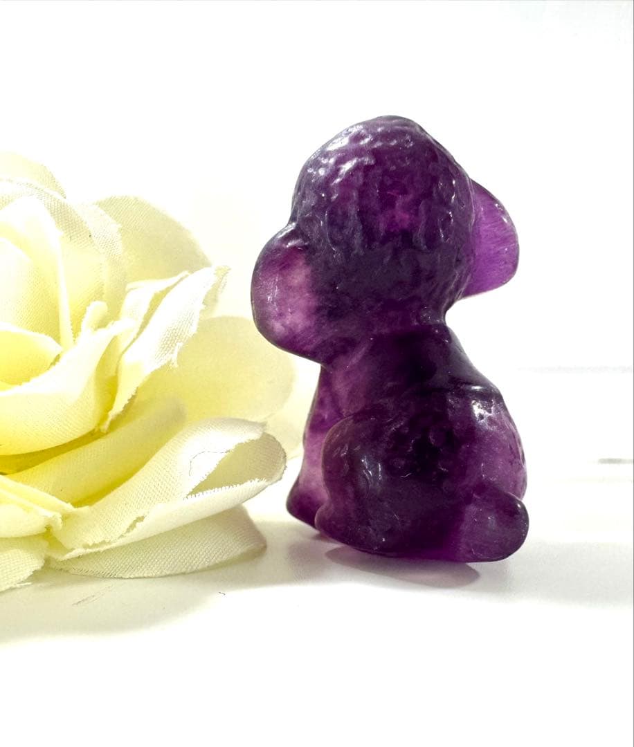 フローライト犬の置物　ポメラニアン　集中力　洞察力　ストレス解放　思考力アップ