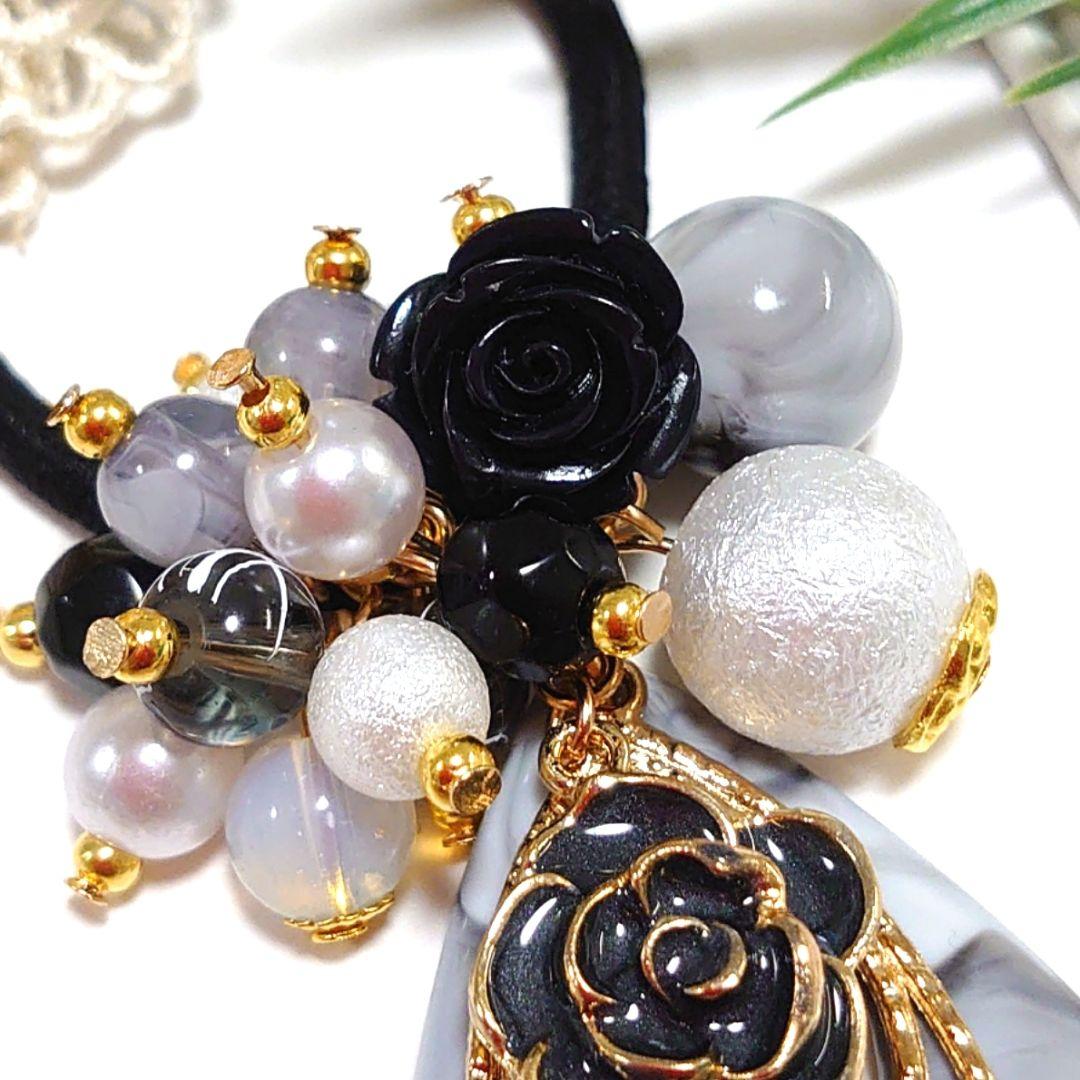 ジャラジャラ  ヘアゴム  薔薇×薔薇♡  ブラック♡