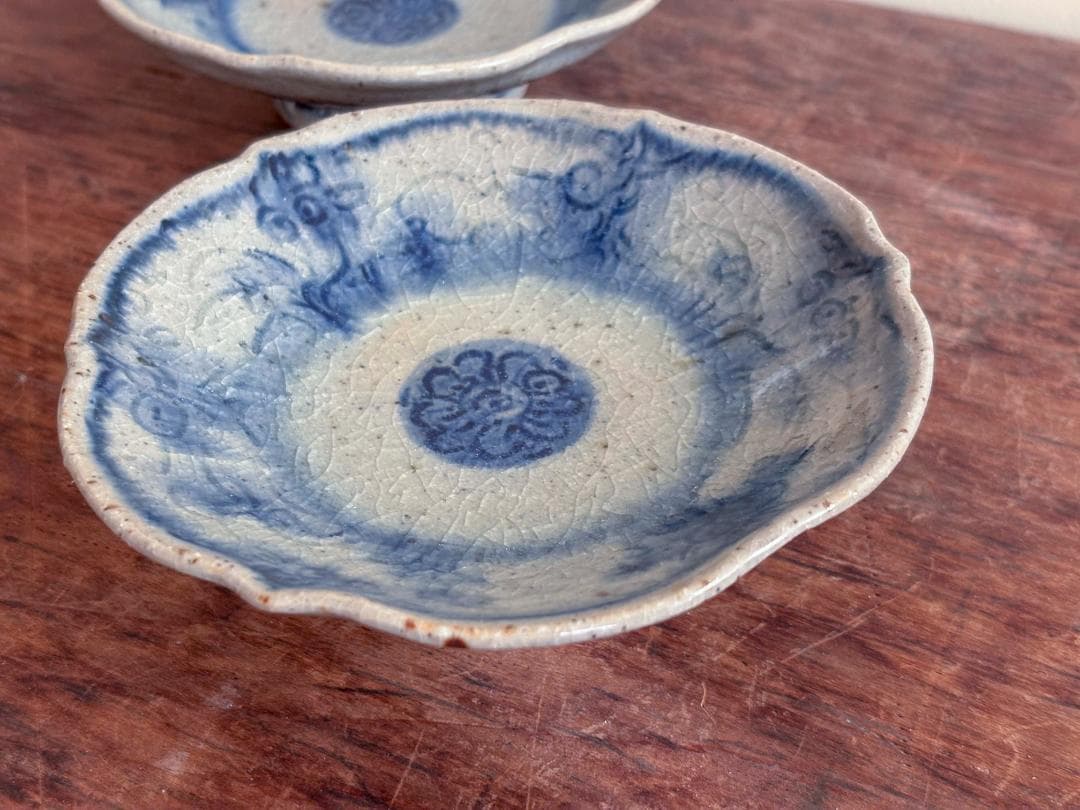 イムサエム　高台皿　花柄輪花　２客セット　未使用品