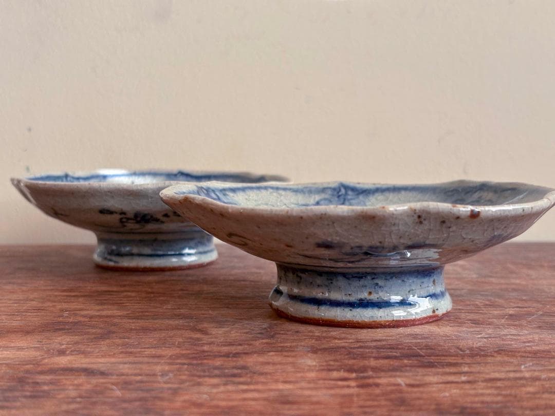 イムサエム　高台皿　花柄輪花　２客セット　未使用品