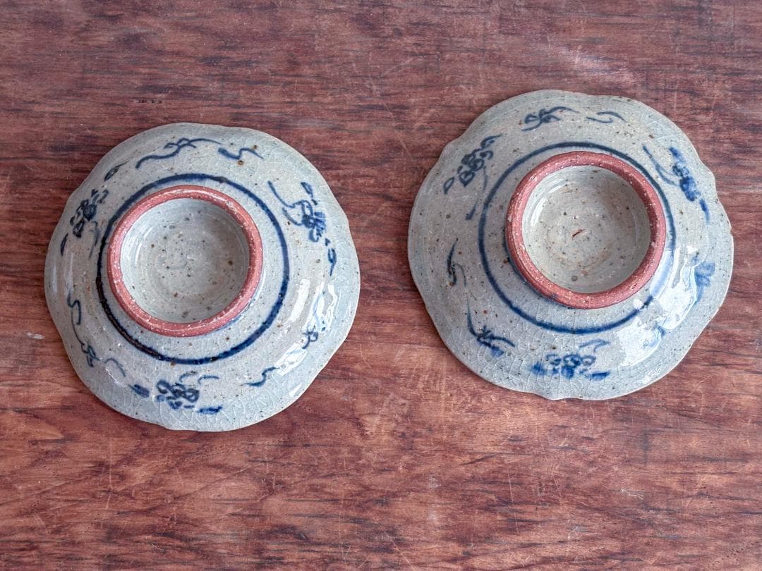 イムサエム　高台皿　花柄輪花　２客セット　未使用品