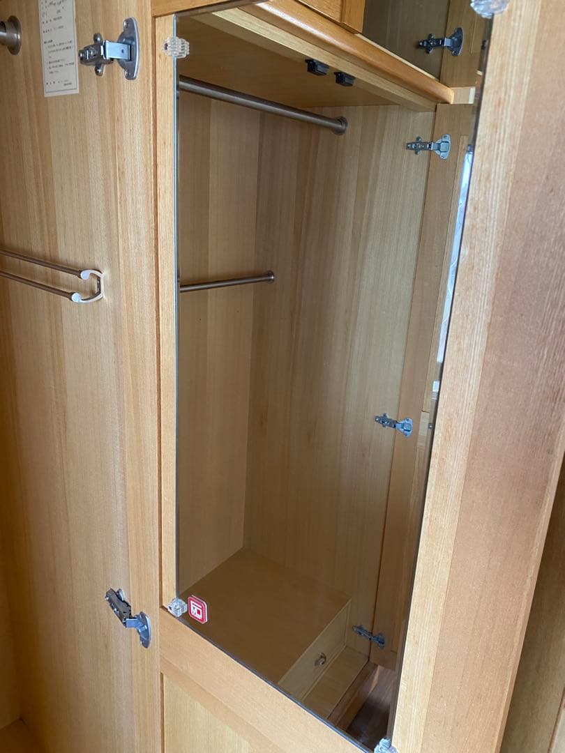 ミラー付き木製ワードローブ収納 クローゼット 洋服箪笥 ハンガーラック洋服収納①