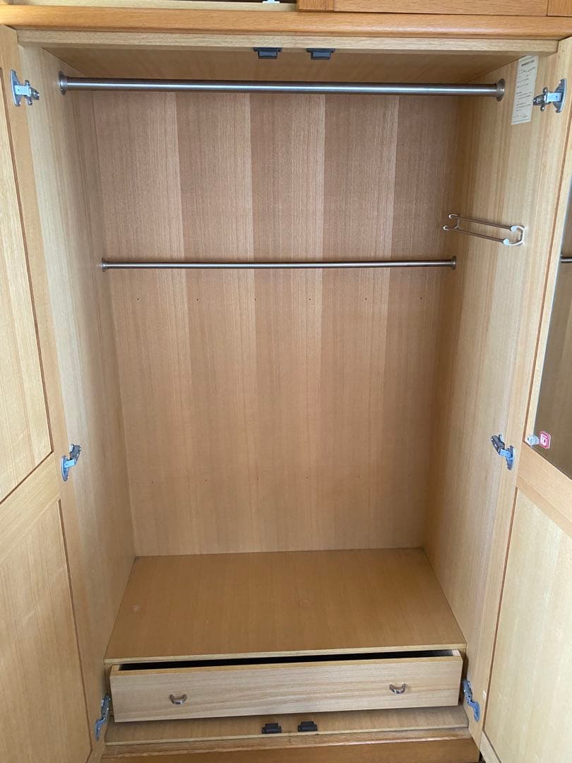 ミラー付き木製ワードローブ収納 クローゼット 洋服箪笥 ハンガーラック洋服収納①