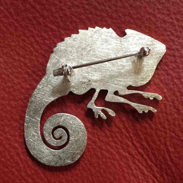 ハンドメイド　カメレオン　ブローチ　シルバー925
