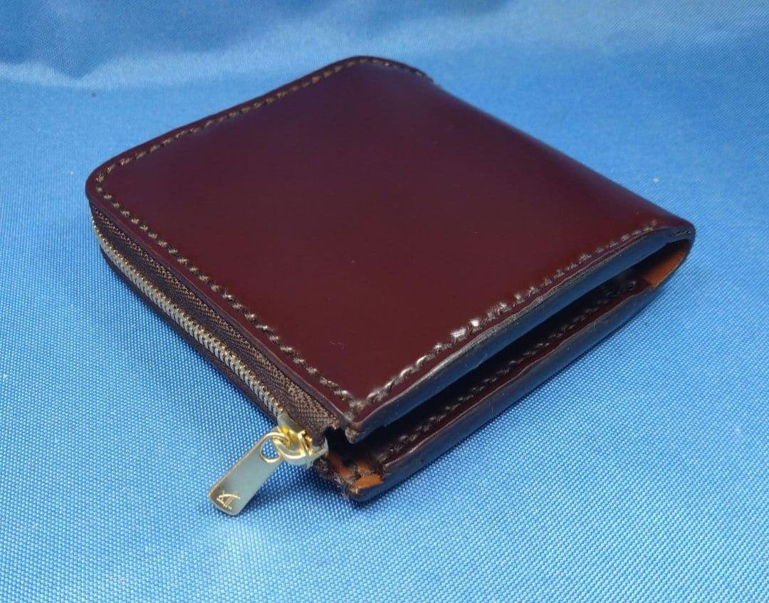 特注品 コードバン蝋引き革 焦茶色 L字ファスナー財布★HG【受注製作】