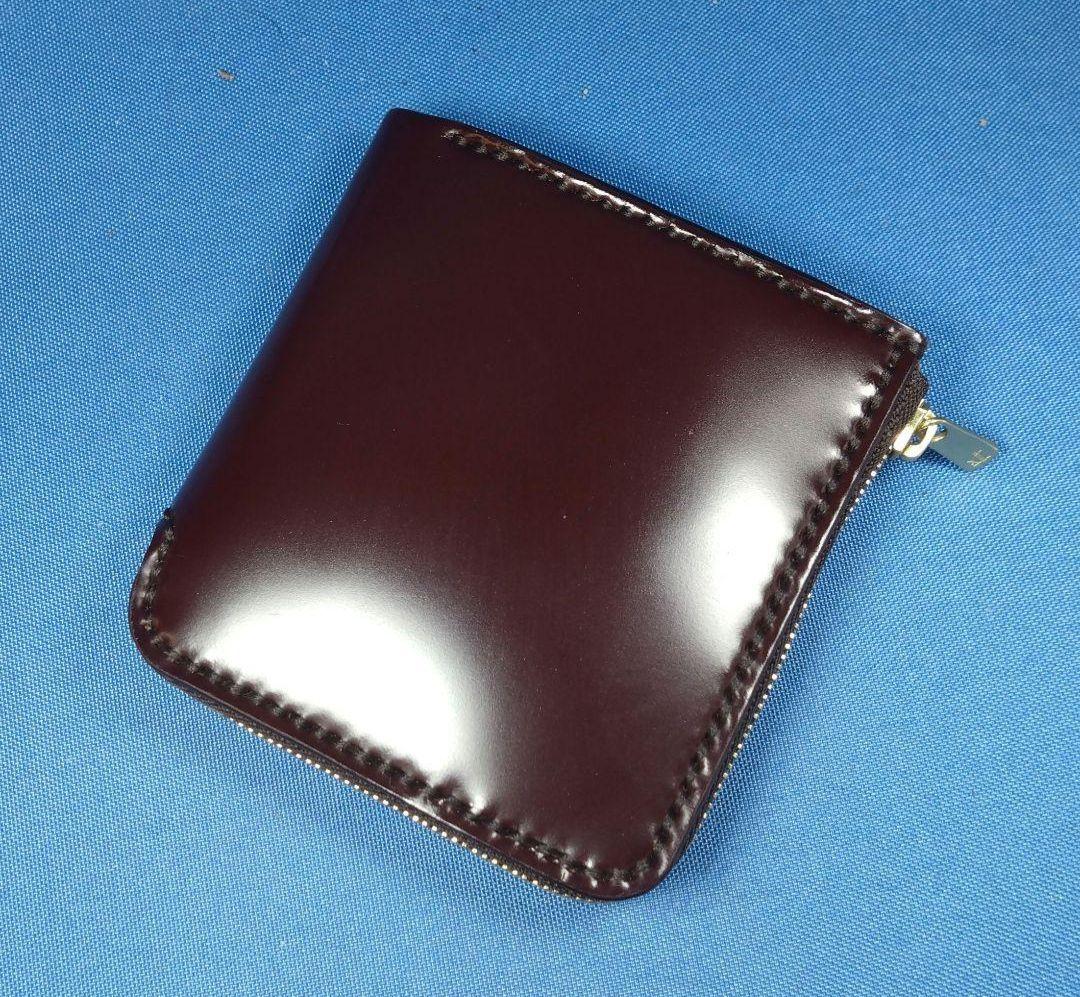 特注品 コードバン蝋引き革 焦茶色 L字ファスナー財布★HG【受注製作】