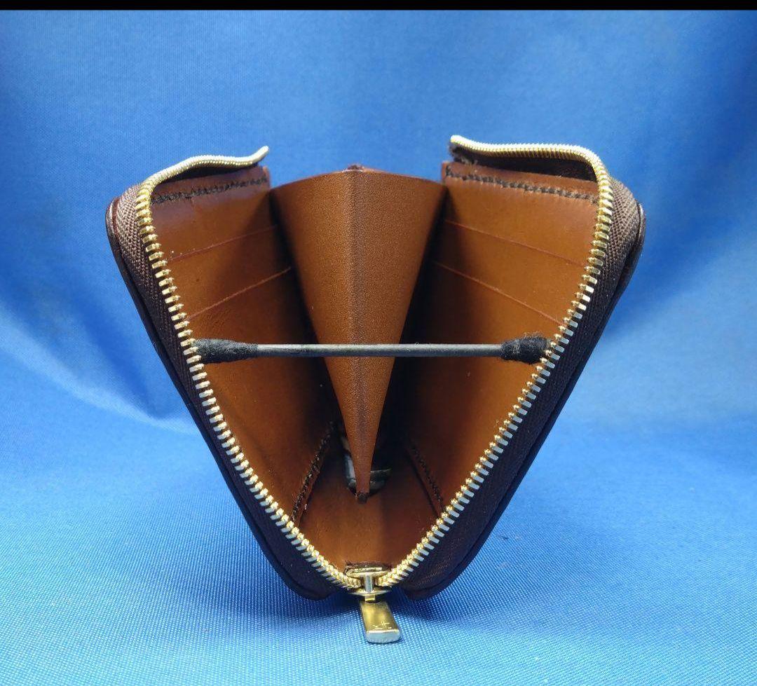 特注品 コードバン蝋引き革 焦茶色 L字ファスナー財布★HG【受注製作】