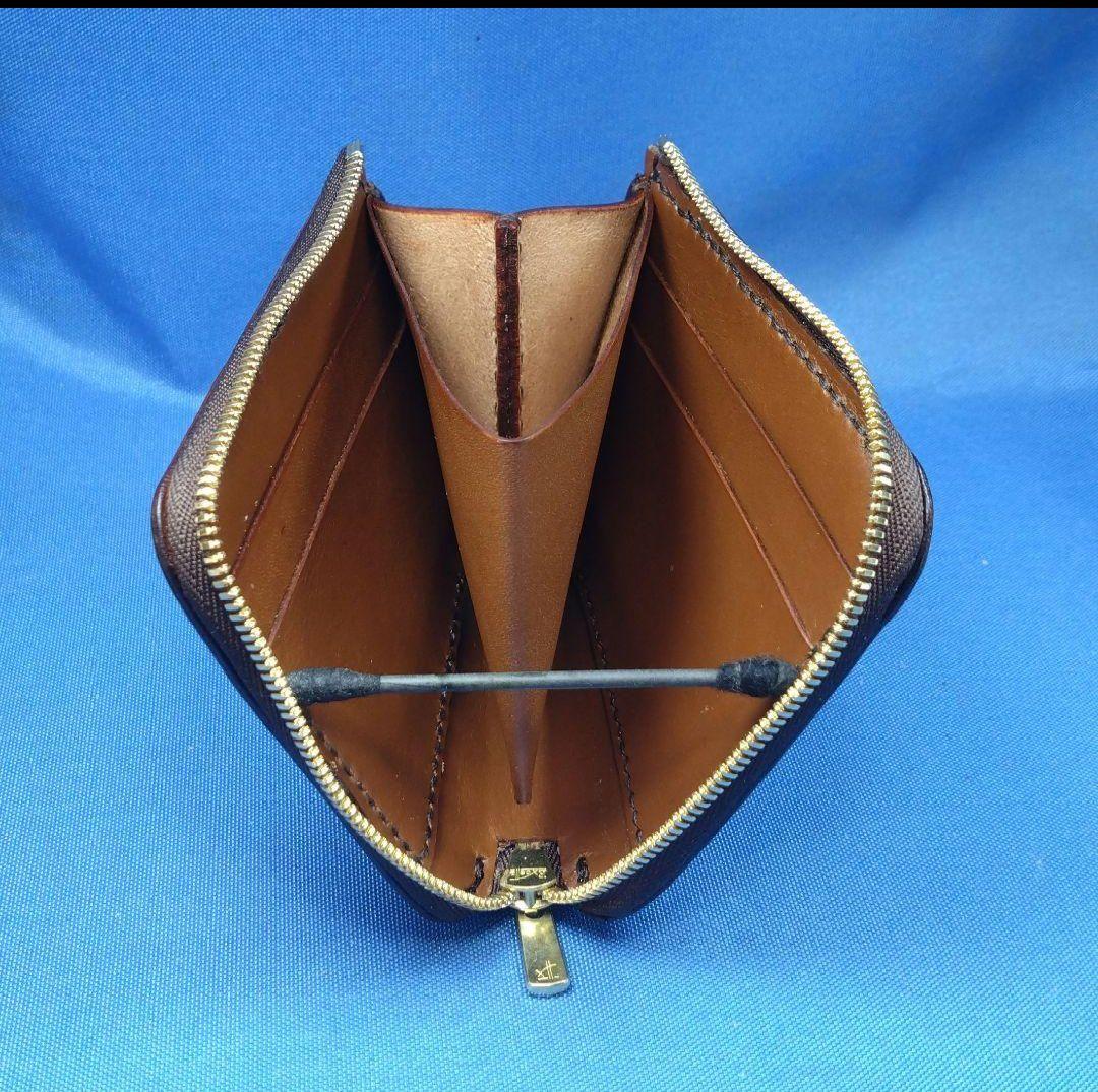 特注品 コードバン蝋引き革 焦茶色 L字ファスナー財布★HG【受注製作】