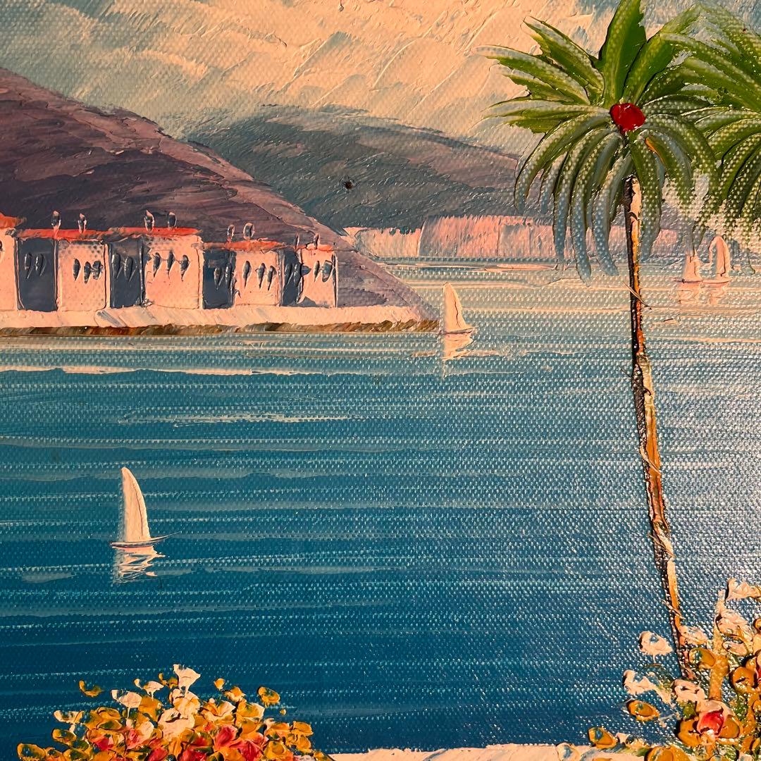 手書き油絵 地中海の風景 絵画 インテリア 油彩画