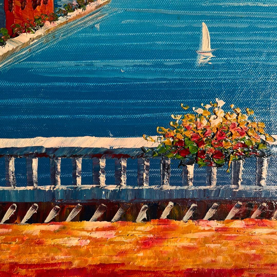 手書き油絵 地中海の風景 絵画 インテリア 油彩画