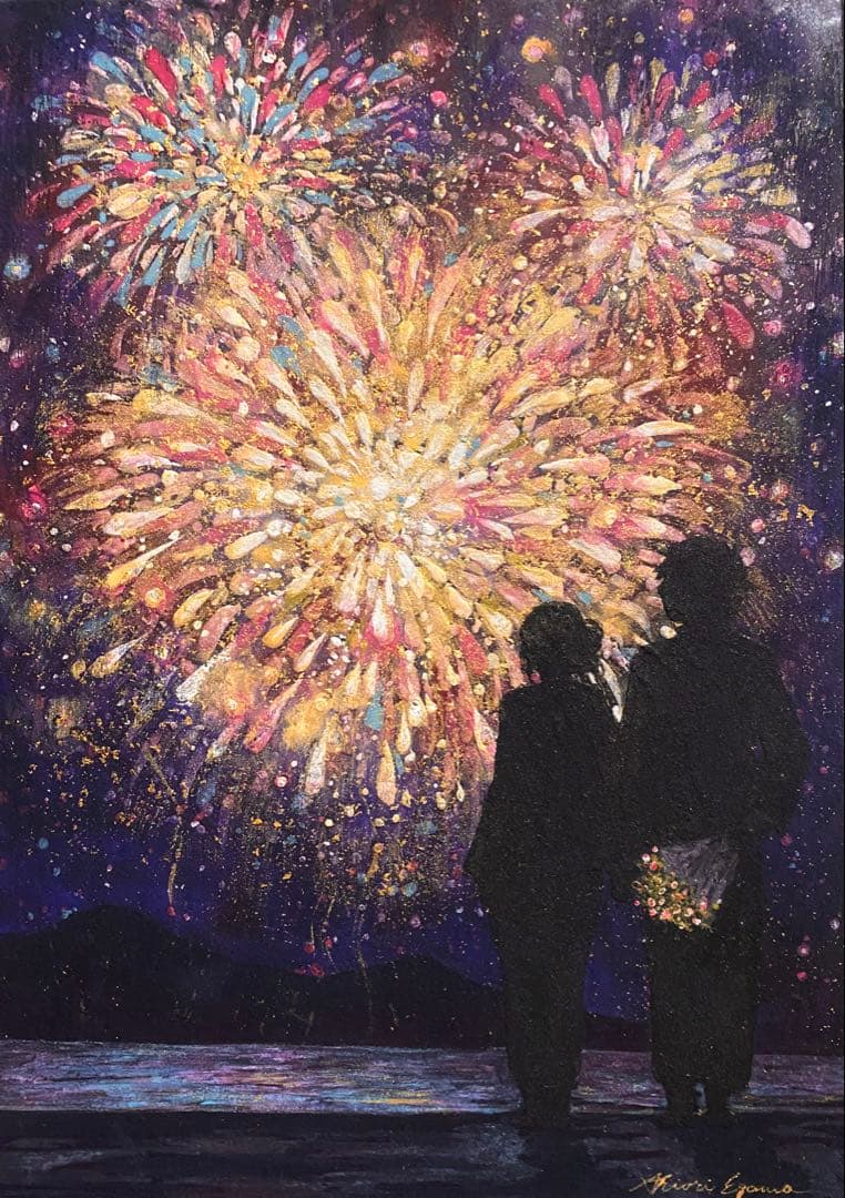 【原画・一点物】花火｜江川史織作|金箔使用｜日本画｜インテリアアート