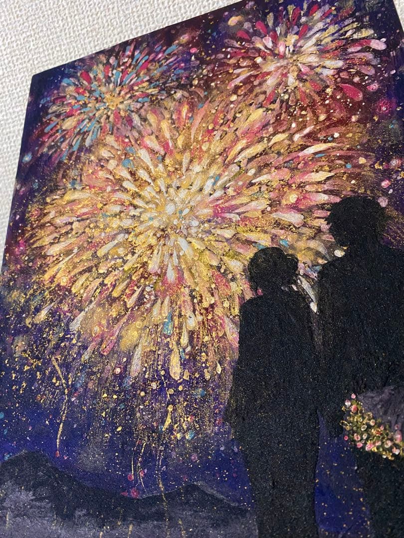 【原画・一点物】花火｜江川史織作|金箔使用｜日本画｜インテリアアート