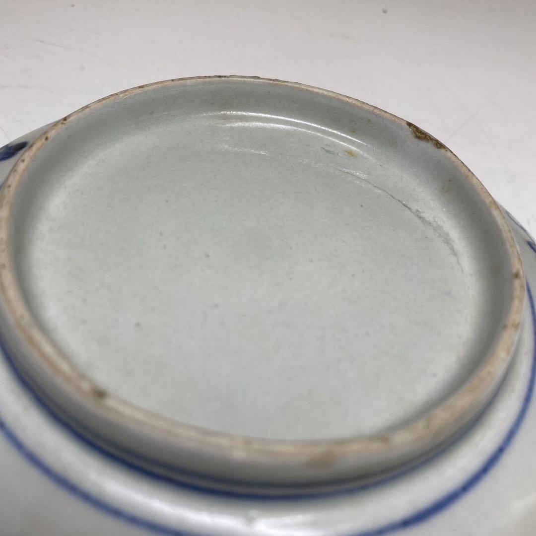 江戸中期 藍九谷ナスの図 中皿 幅約14.4cm東R8-0213①