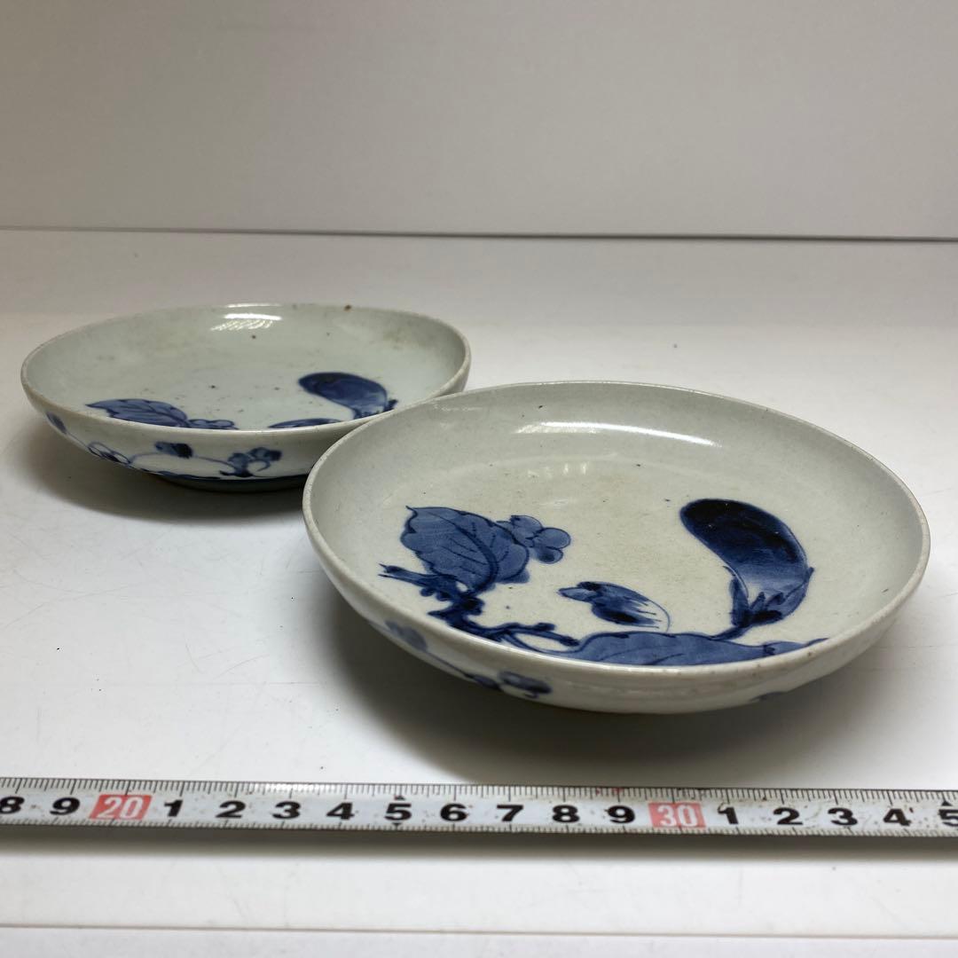 江戸中期 藍九谷ナスの図 中皿 幅約14.4cm東R8-0213①