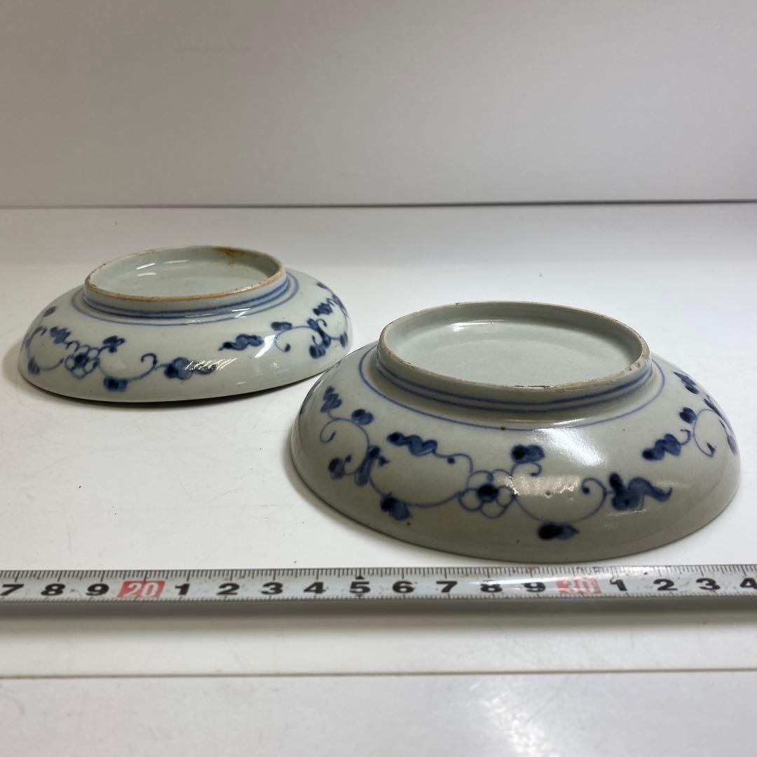 江戸中期 藍九谷ナスの図 中皿 幅約14.4cm東R8-0213①