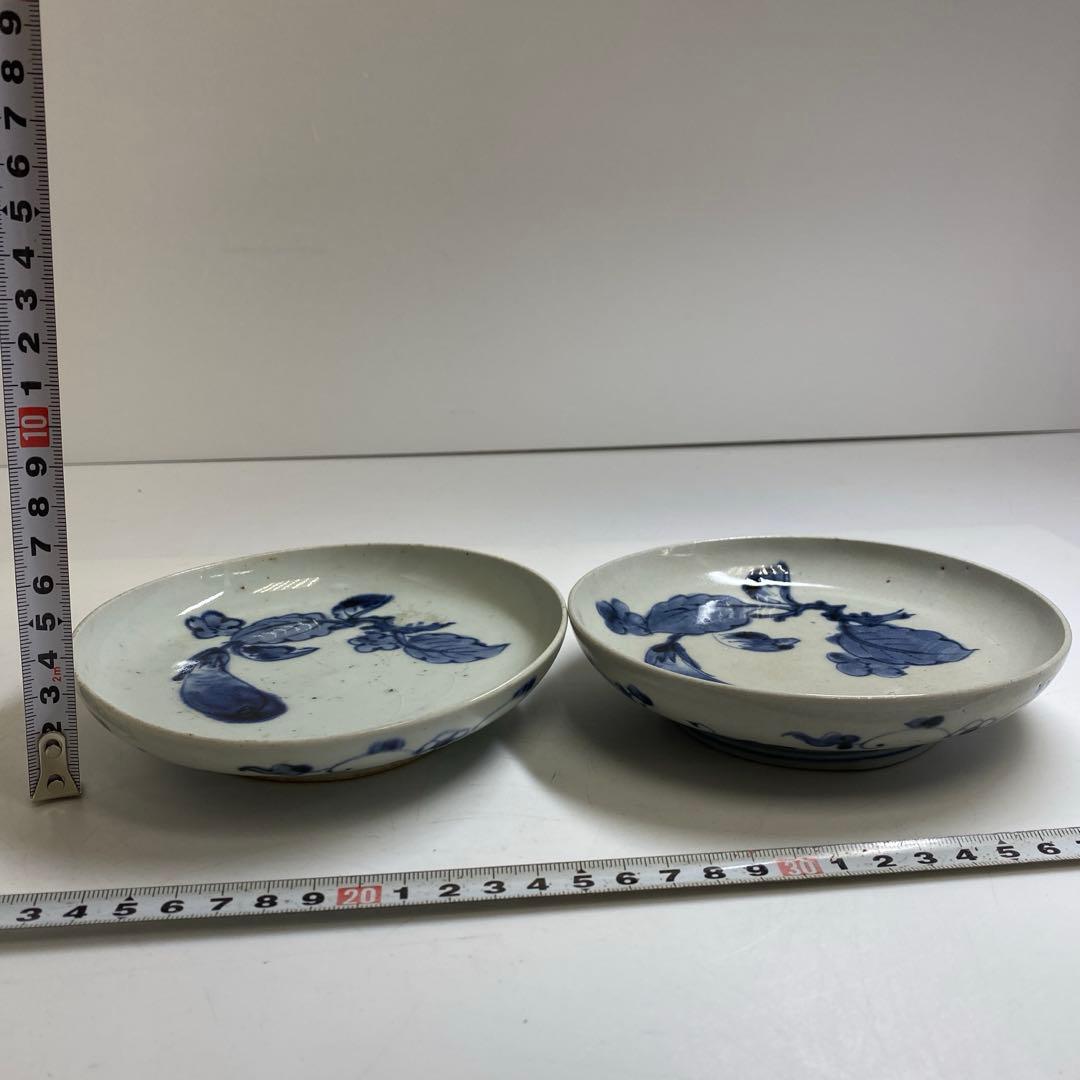 江戸中期 藍九谷ナスの図 中皿 幅約14.4cm東R8-0213①