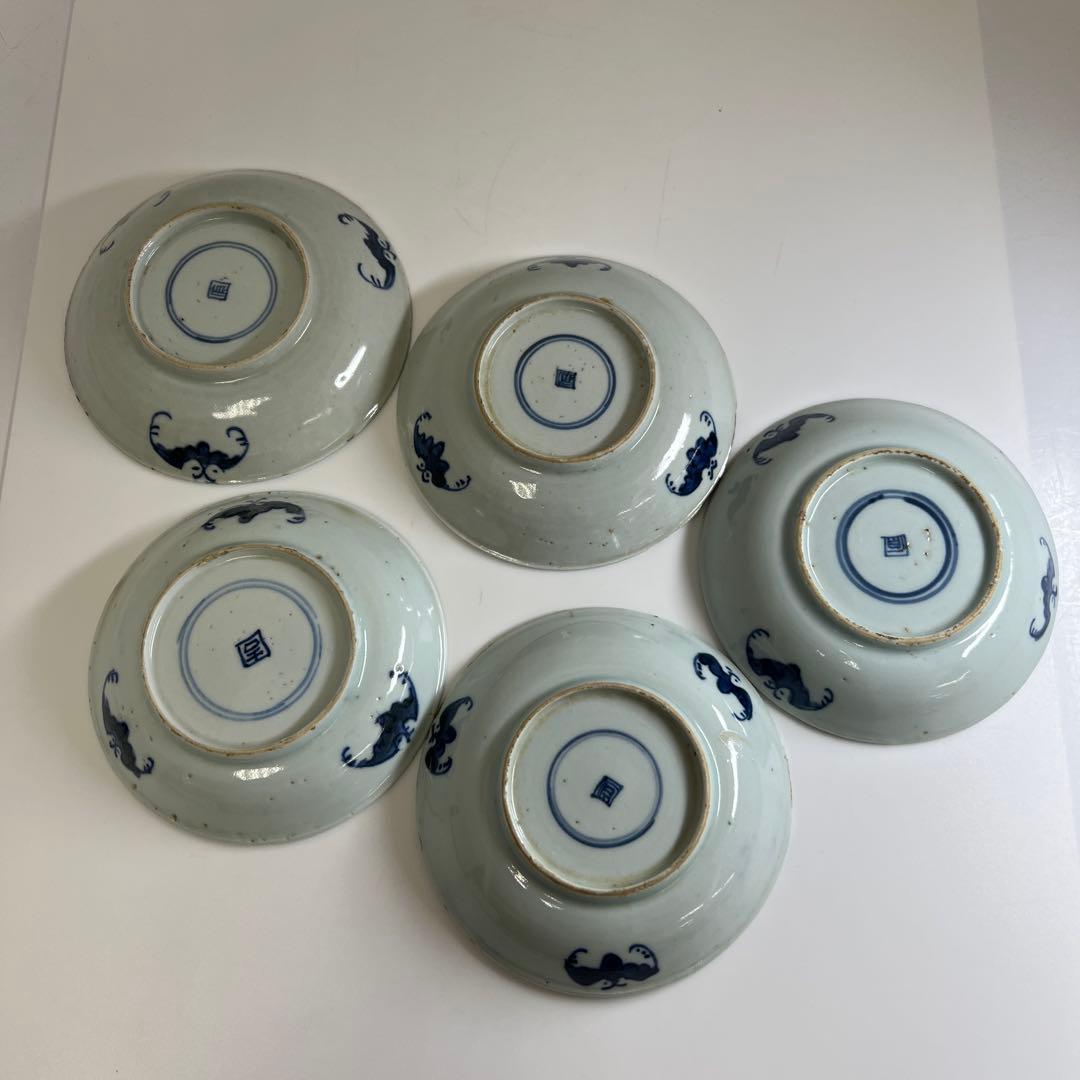 中国清時代　新渡青花中皿5枚　直径約11.5㎝　東Y7-0801⭐︎2Fトヒエ