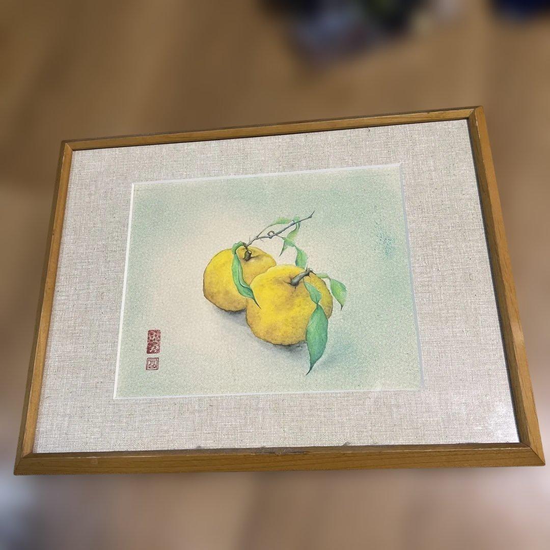 【真作】絵画作者不詳 蜜柑 肉筆　昭和レトロ　色紙