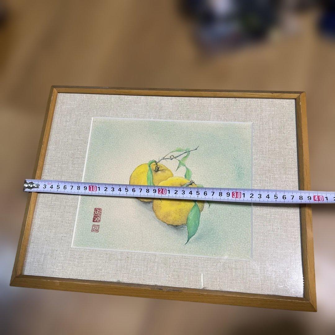 【真作】絵画作者不詳 蜜柑 肉筆　昭和レトロ　色紙