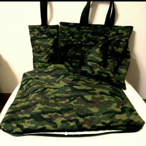 ハンドメイド オーダー 迷彩柄 キルト レッスンバッグ 上履き入れ