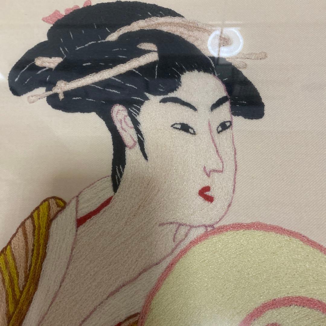 日本画 女性の姿 団扇　文化刺繍　送料無料