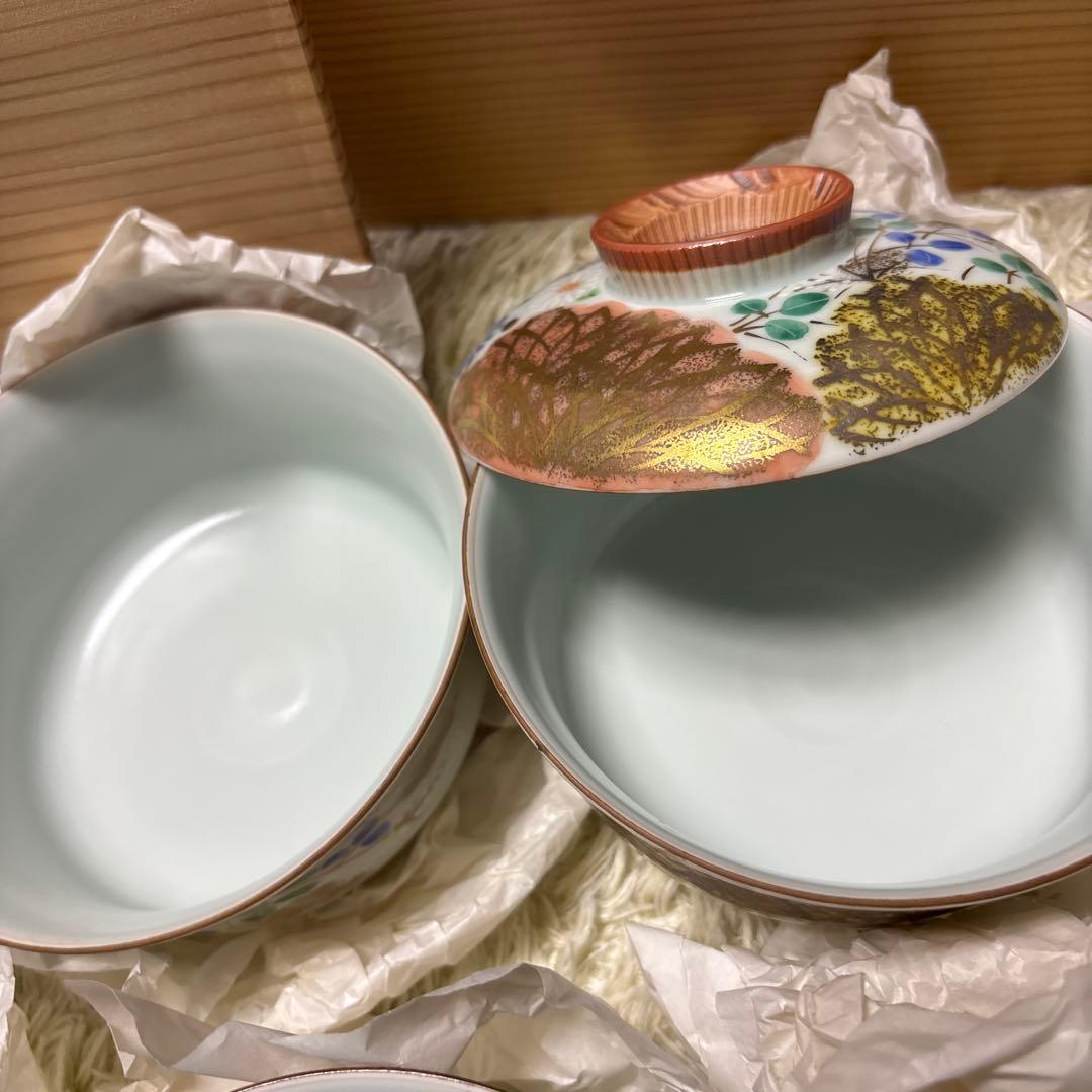 未使用 平安 瑞光作 金彩柴垣 蓋向附 5客セット 清水焼 茶道 希少