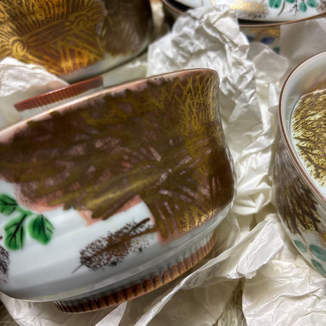 未使用 平安 瑞光作 金彩柴垣 蓋向附 5客セット 清水焼 茶道 希少