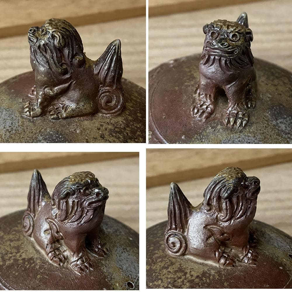 y045 明光窯 備前焼 宝瓶 獅子摘み 共箱 未使用 急須 茶道具